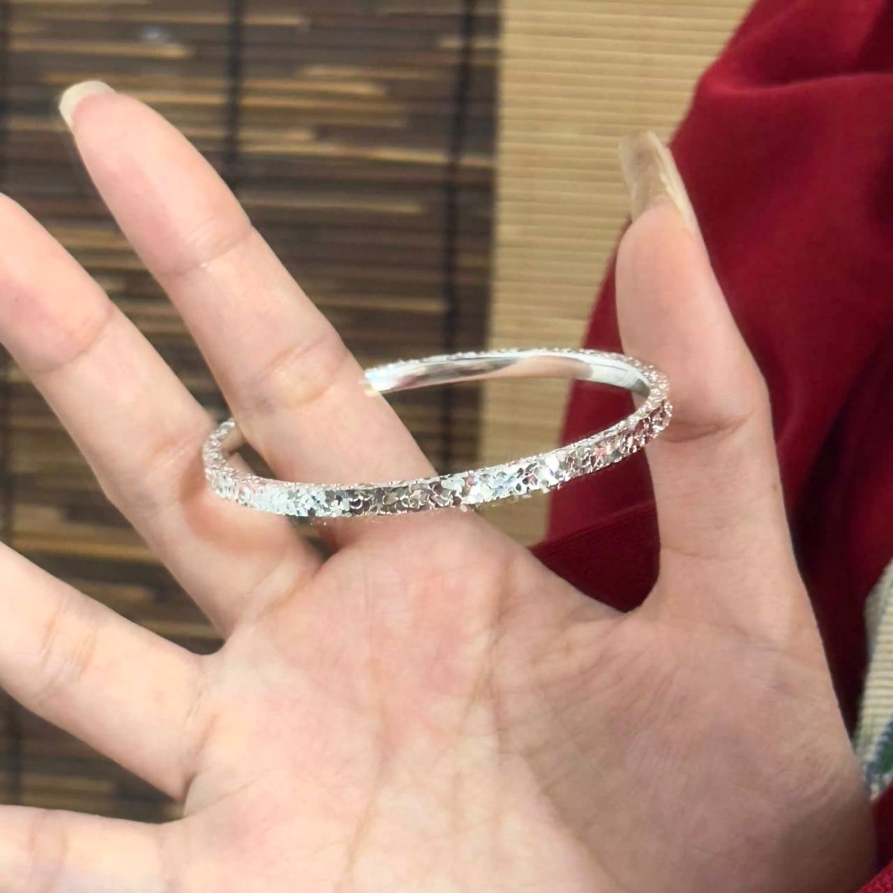“Ice Spark” Women’s Pure Silver 9999 Solid Bangle – Brilliant Shine Solid Silver Bracelet Gift